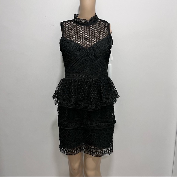 Kiss and Spell Black Crochet Lace Peplum Dress Lulus women dress. Size small - Picture 7 of 9